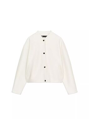 Zara Cream Bomber Jacket with Black Snap Buttons